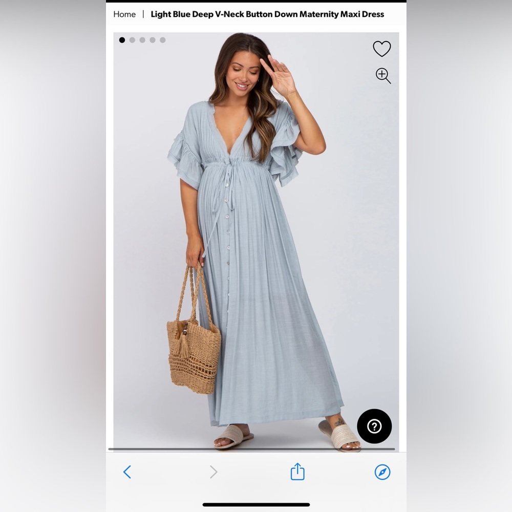 Pink blush maternity v neck blue dress